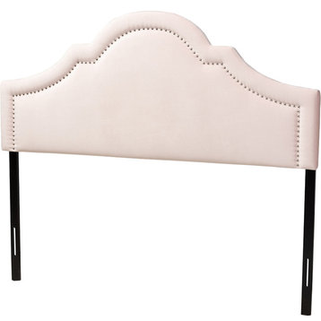 Contemporary Light Pink Velvet Fabric Upholstered Full Size Headboard