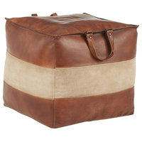 Cobbler Pouf, Brown Leather, Tan Canvas