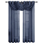Abripedic - Abri Grommet 5-Piece Window Treatment Set, Navy, Panel Size: 100"x96", Valance: - Add an opulent and deluxe look to almost any room in the house with this Grommet Sheer Curtain Panels by Abripedic. With several different sizes available, these curtains accommodate a variety of window types. Opt from the seven delightful different colors available that perfectly complements any room. Have an informal appearance with the panels only or add more elegance with one or more waterfall valances. Add the valance scarf to complete the look. See-through and delicate, the Abripedic Grommet Crushed Sheer Curtain Panel looks dreamy blowing in the breeze. These long, sheer curtains can be hung alone or under solid drapes.