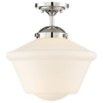 Trade Winds Lighting - Trade Winds Dorothy Opal Glass Schoolhouse Semi-Flush Mount Ceiling Light in P - Schoolhouse style lighting, with its iconic look and timeless flair, has a reputation for being practical and hard-working. This style is defined by the kind of curving, flared glass shade seen in the Trade Winds Dorothy semi-flush ceiling light. Its opal glass shade lets the light shine bright and its polished nickel finish pairs well with a wide variety of finishes and styles. Because the Dorothy hangs close to the ceiling, it’s great for use in small spaces. This fixture is dimmable and uses 1 standard size bulb of up to 60 watts. An LED bulb can be used. Rated for indoor use only.  This light requires 1 , 60W Watt Bulbs (Not Included) UL Certified.