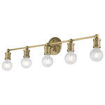 Livex Lighting - Lansdale 5 Light Antique Brass ADA Large Vanity Sconce - Clean lines and exposed bulb sockets make the Lansdale collection perfect for your mid-mod or transitional bath. The eclectic look is perfect for spaces wanting an urban, minimalistic or industrial touch. With superb craftsmanship and affordable price, this antique brass five-light vanity sconce is sure to tastefully indulge your extravagant side.