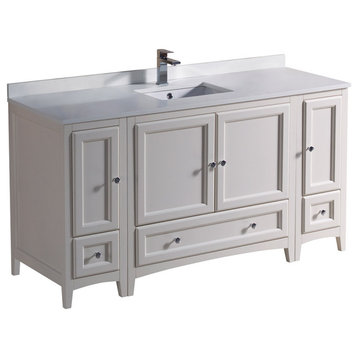 60" Oxford Bathroom Cabinet, Base: Antique White, With Top and Sink