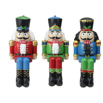 Set of 3 Red and Blue Nutcracker Christmas Stocking Holders, 7.5"