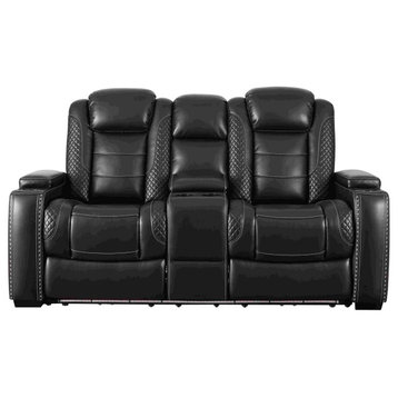 Benzara BM262354 Power Recliner Loveseat With Console and Adjustable Head, Black