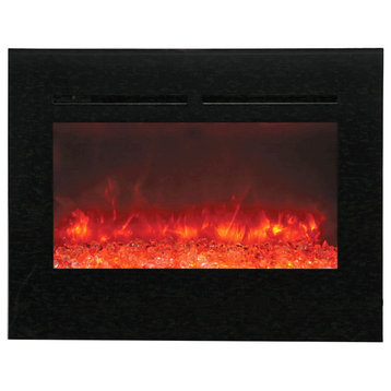 30" ZECL Electric Fireplace with 32" x 26" Black Glass Surround