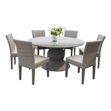 Patio Resin Outdoor Wicker Round Dining Table Glass Top 