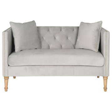 Raya Tufted Settee With Pillows Grey/ Washed Oak