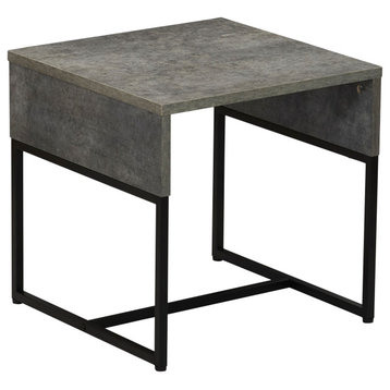 Wrap Square Side End Table Rustic Slate Concrete and Black Metal