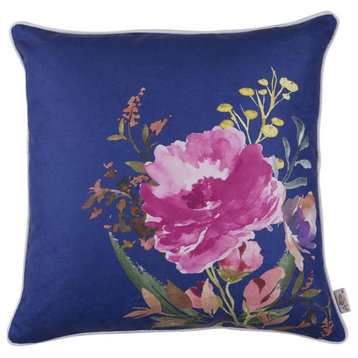 Blue Watercolor Wild Flower Decorative Throw Pillow Cover - 355487