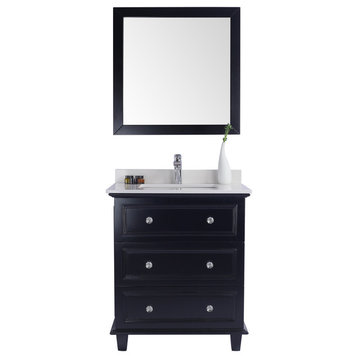 Luna - 30 - Espresso Cabinet + White Quartz  Counter, no mirror