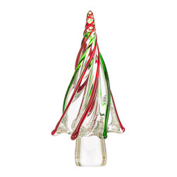 Glitzhome - Striped Table Decor Glass Christmas Tree - Christmas Trees