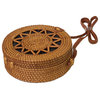 Asian Handmade Rustic Brown Rattan Round Shoulder Bag Box Hws2971