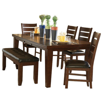 6-Piece Abrell Arts and Crafts Dining Set 82" Table, 4 Chair, Bench Brown