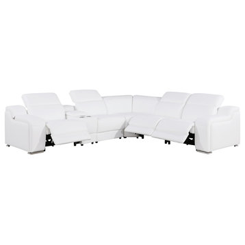 Marco-6-Piece, 3-Power Reclining Italian Leather Sectional, White