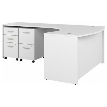 Studio C 60W Left Hand L-Bow Desk with Drawers in White - Engineered Wood