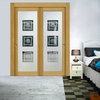 2-Leaf Sliding Wooden Closet Doors With Frosted Desing , 42" X 80", Semi-Private