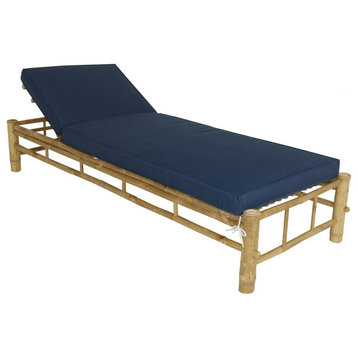 Bamboo Lounge Chair Adjustable Sun Lounger - Royal Blue Color With Navy Blue Mat