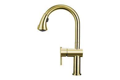 Waterhaus lead-free, solid stainless steel, single-hole faucet with a goose neck