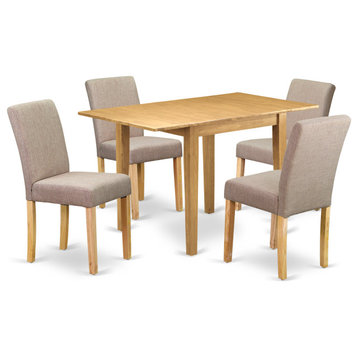 Dinette Set 5-Piece 4 Chairs, Wooden Table Oak Finish Hardwood Light Fawn