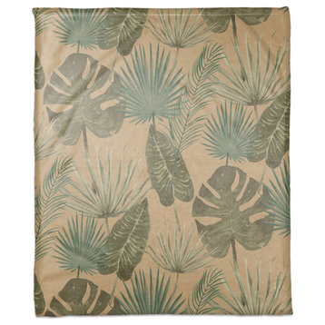 Tropical Palm Beige 50x60 Coral Fleece Blanket