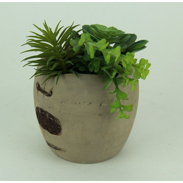 Artificial Succulents in Rustic Apple Shaped Wood Planter