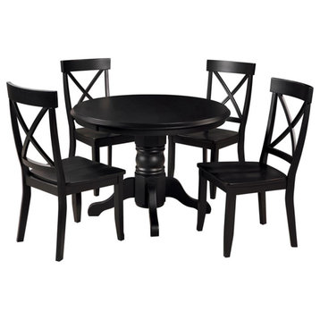 Catania Modern 5 Piece Wood Dining Set with Pedestal Table in Black