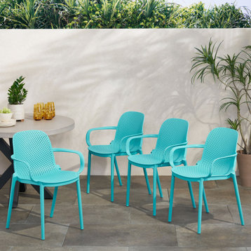 Winona Outdoor Stacking Dining Chairs, Teal, Set of 4
