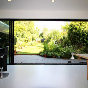 Modern open plan, kitchen, dining, living, flow to garden,  London