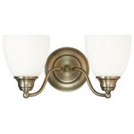 Livex Lighting - Somerville Bath Light, Antique Brass - The hand blown satin opal white shades extend from gently curved arms reaching from the round backplate and are finished with small, orb finials at both ends to reinforce the curvaceous motif.