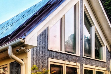 Example of a transitional exterior home design in Raleigh