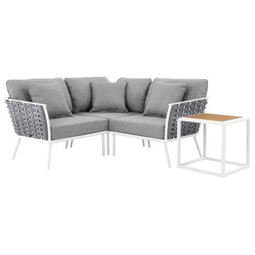 Sectional Sofa Table Set, White Gray, Aluminum, Modern, Outdoor Patio