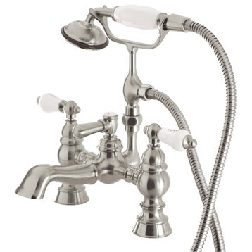 Kingston Brass 7" Deck Mount Tub Faucet With Hand Shower, Brushed Nickel