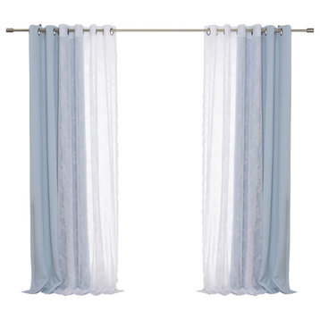 Rose Sheers and Blackout Curtains, Sky Blue, 52"x84"
