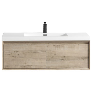 Aurora 48'' Single Sink Wall Mounted Modern Bathroom Vanity, Light White Oak