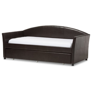 Bowery Hill Modern Faux Leather Twin Daybed with Trundle in Brown