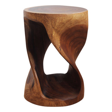 Haussmann Round Wood Twist Accent Table 14 in DIA x 20 in High Walnut Oil