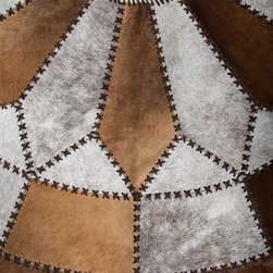 Unique Cowhide Patchwork Area Rug, Handmade, Hair-on-Hide, Beige White, 6' - Area Rugs