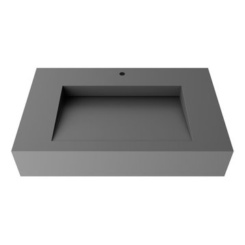 Pyramid Solid Surface Countertop Basin Sink, Gray, 30", Standard