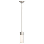 Livex Lighting - Weston 1-Light Mini Pendant, Brushed Nickel - This stunning design features a brushed nickel finish studded with hand blown satin opal white glass. This sleek design will brighten up counters, dining areas, and more.