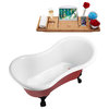 62" Streamline N1021BL-IN-PNK Clawfoot Tub and Tray With Internal Drain