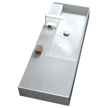 48" Ceramic Wall Mounted or Vessel Sink With Counter Space, 1-Hole