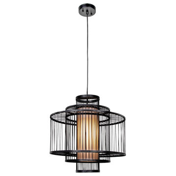 Boho Tiered Bamboo Chandelier, Black