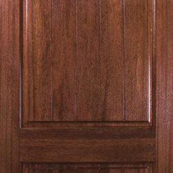 Slab House Single Door 96 Wood Mahogany 2 Panel V-Grooved Arch Top - Front Doors