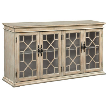 Pemberly Row 4-Glass Door Traditional Wood Accent Cabinet Ivory
