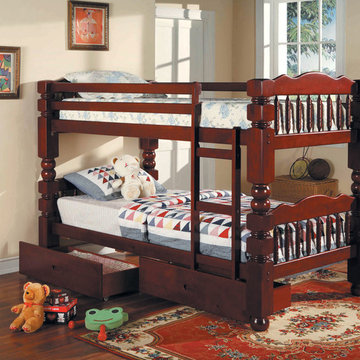 Benji Post Twin Bunk Bed with Drawers | Cherry