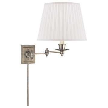 Triple Swing Arm Wall Lamp in Antique Nickel with Silk Shade