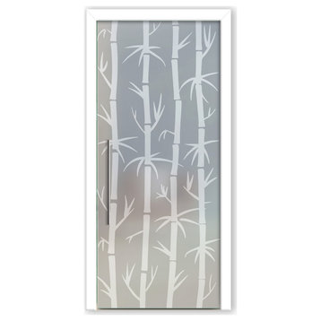 Frameless Glass Pocket Sliding Door With  Frosted Desings, 32"x81", Recessed Grip, Full-Private