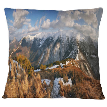 Mountains with Sun at Vratna Valley Landscape Printed Throw Pillow, 16"x16"