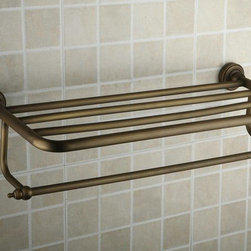Antique Brass 24 Inch Bathroom Shelf With Towel Bar TAB2004 - Bathroom Accessories