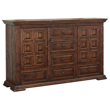 Greenview Carved Panel Dresser - Old World Brown, Dresser Only